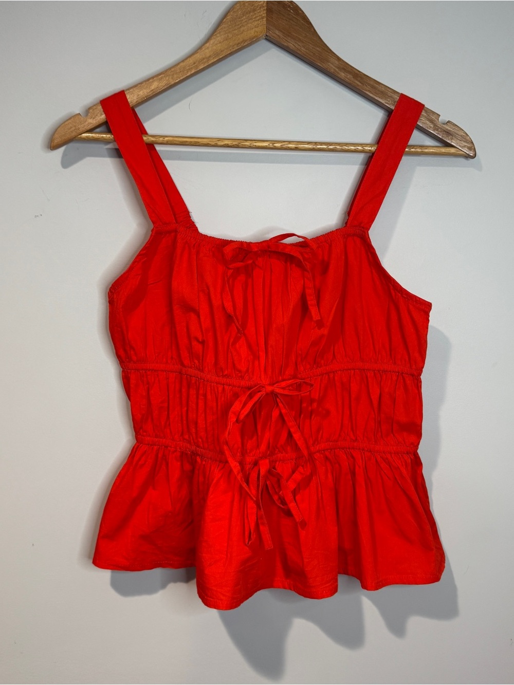 Sim & Sam Bright Red Sleeveless Peplum Top Tie Front Cottagecore Vacation XL